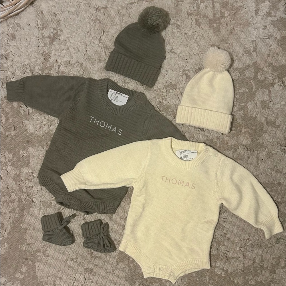 Caden Lane Newborn Baby Boy Personalized “Thomas” Outfit Sets (2) NWT